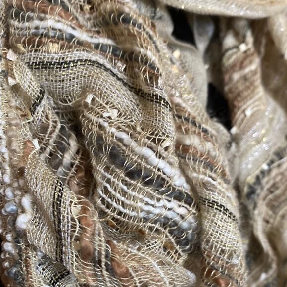 72” Textured Woven Scarf Fringe Metallic Ruched Bohemian Indie Gypsy - Picture 5 of 5